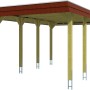 Skan Holz Einzelcarport in Nussbaum, Holzkonstruktion mit flachem Dach und acht Pfosten.