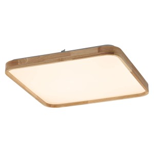 Osram LED-Deckenleuchte Orbis Alicia, quadratisch mit hellem Holz-Ring. Leuchtet warmweiß, modernes Design, Click-Dim.
