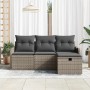 Graues vidaXL Garten-Sofa-Set aus Polyrattan mit Kissen und Stauraum, 4-teilig.