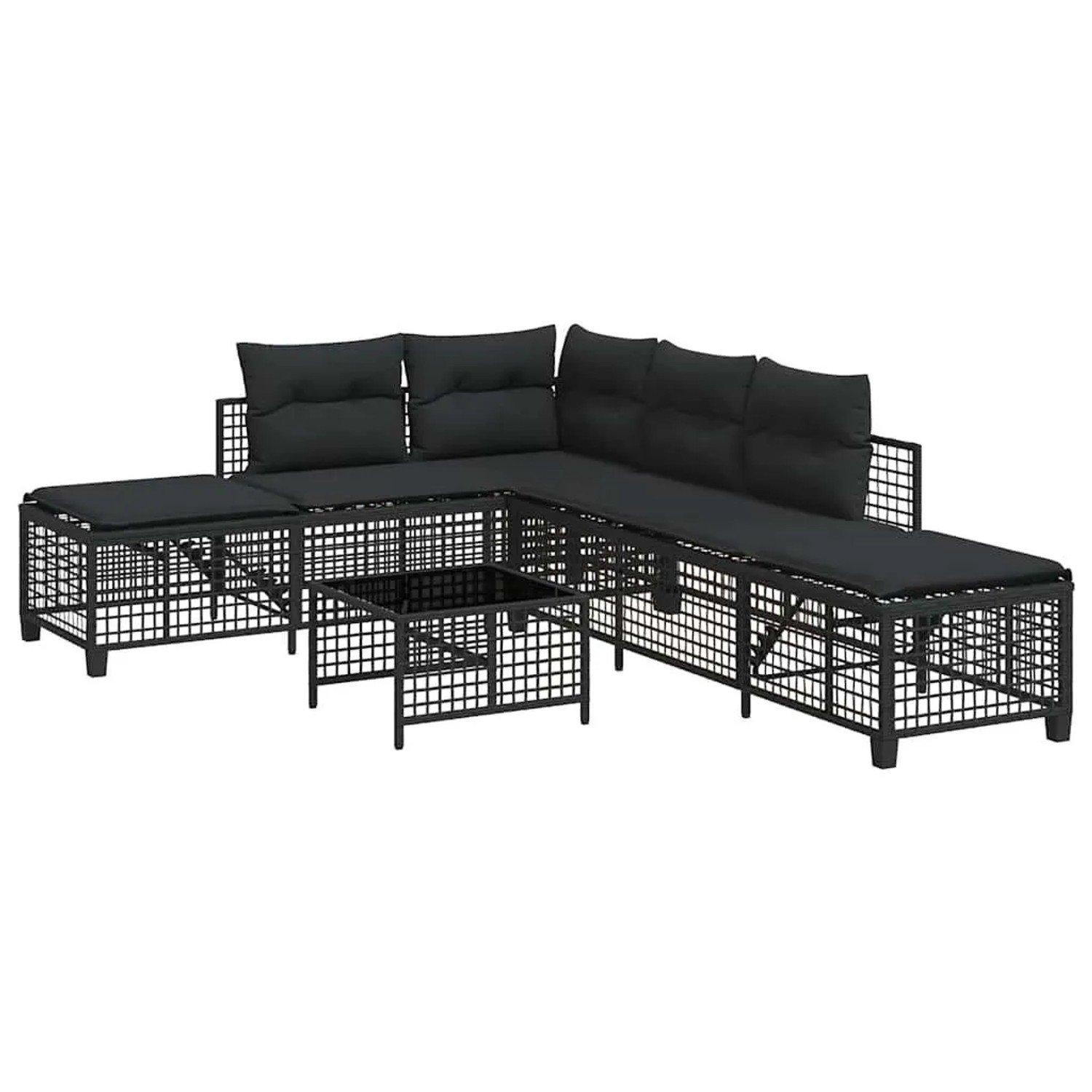 vidaXL 3 Tlg Garten-Ecksofa-Set mit Kissen Schwarz Poly Rattan 365444