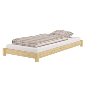 Einzelbett aus Kiefer Massivholz, 100x200 cm mit Rollrost. Naturholz Bett für Kinder und Erwachsene.