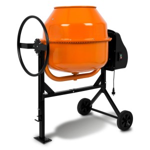 EBERTH 180L Betonmischer, orange Trommel, schwarzes Stahlgestell mit Rädern. Baumaschine für Beton, Mörtel und mehr.