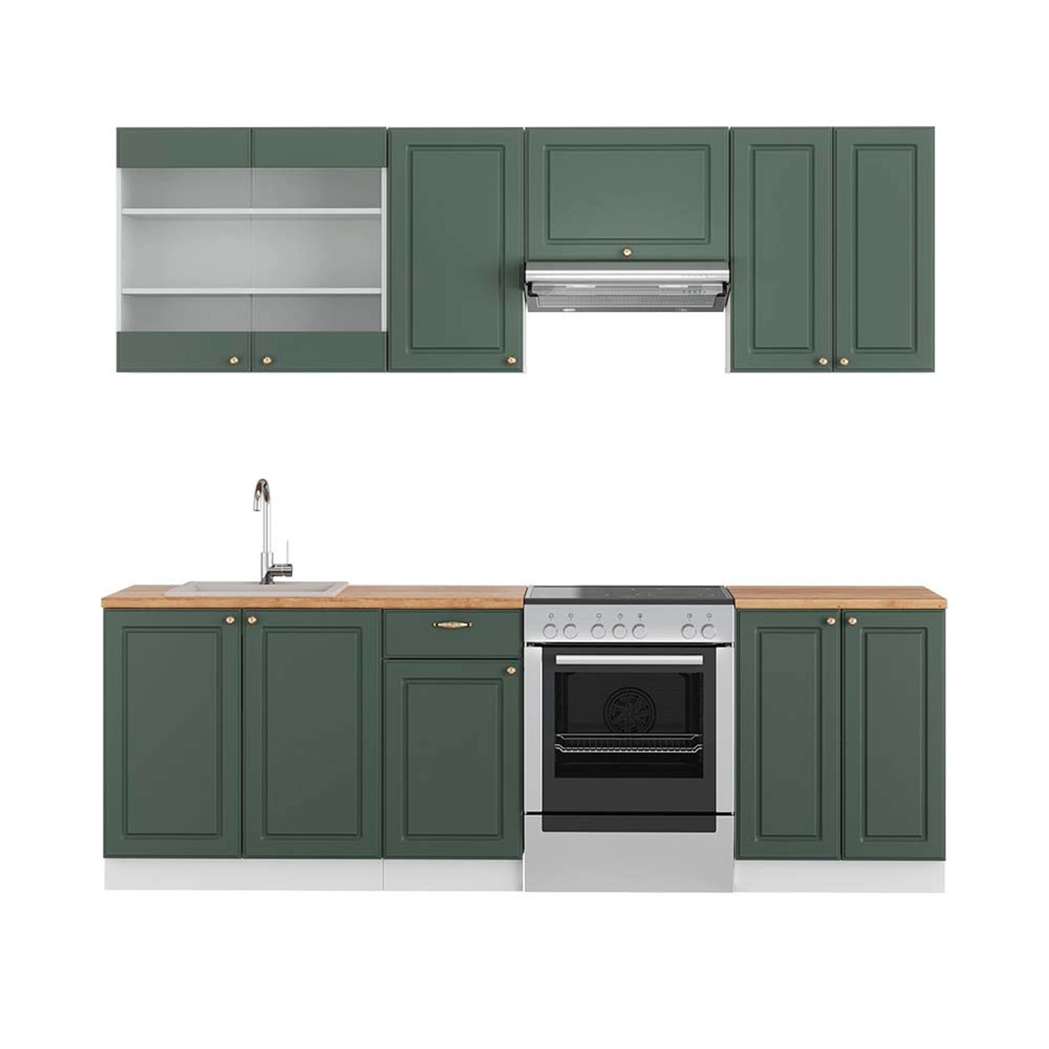 Vicco Fame-Line Küchenschränke Grün-Gold Landhaus/Weiß 240 cm AP Eiche günstig online kaufen