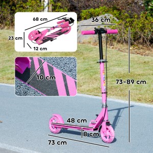 AIYAPLAY Kinder Scooter in Rosa mit Größenangaben. Verstellbarer Tretroller für Kinder.