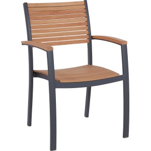 Stapelstuhl Bonlee aus FSC®-Holz und Aluminium, ideal für Garten & Terrasse.