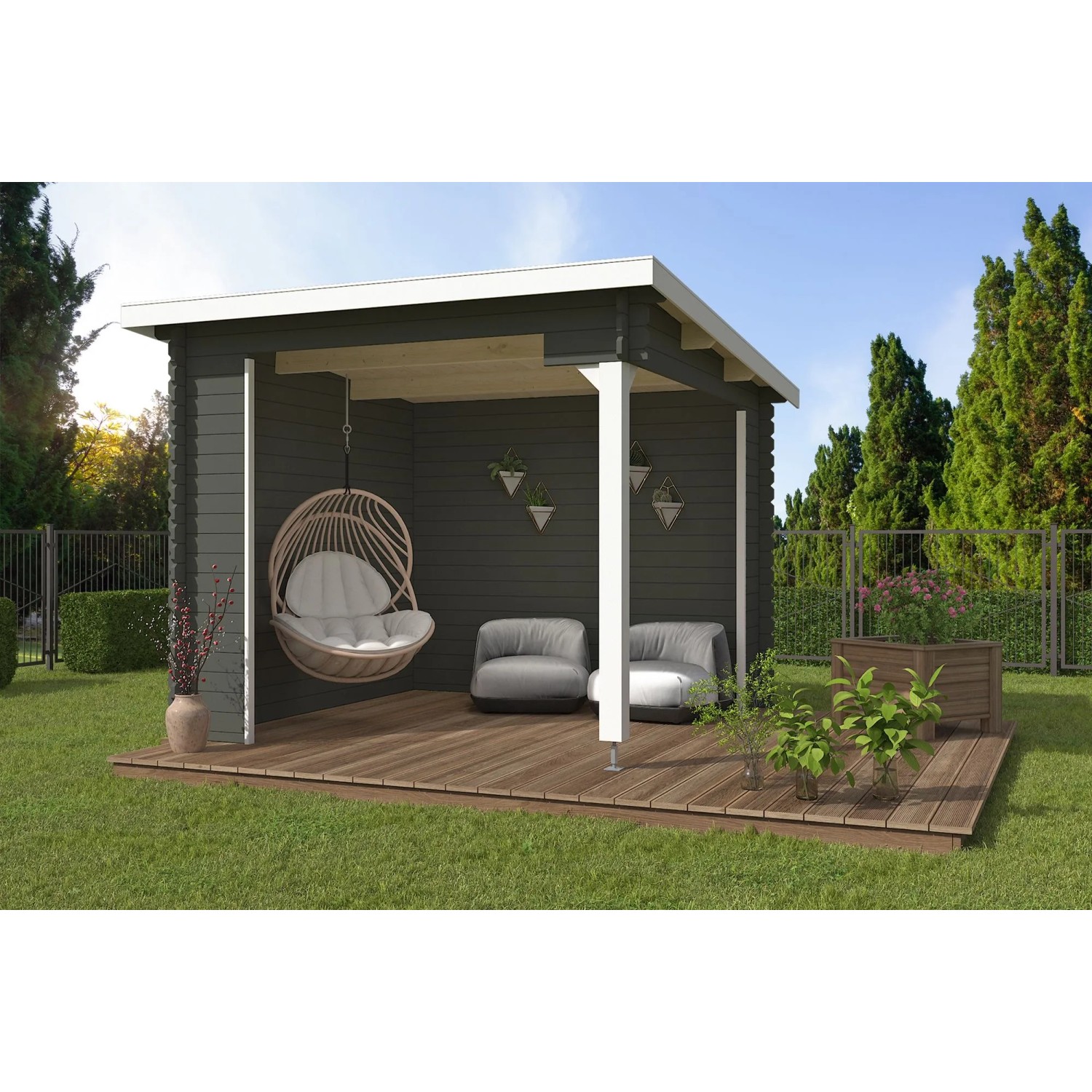 Lasita Gartenhaus Buffalo 275 Grau-Grün 275 cm x 275 cm