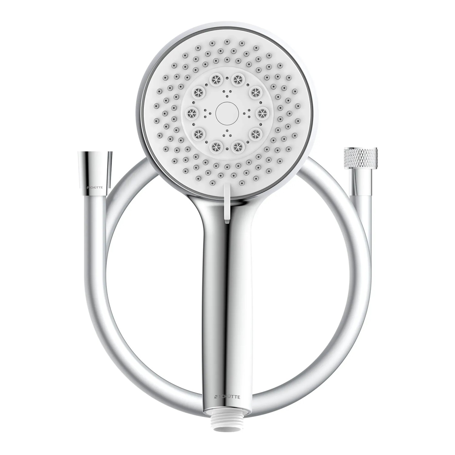 Schütte Handbrause-Set Torino Chrom mit 5 Strahlarten und Antikalk-Noppen.