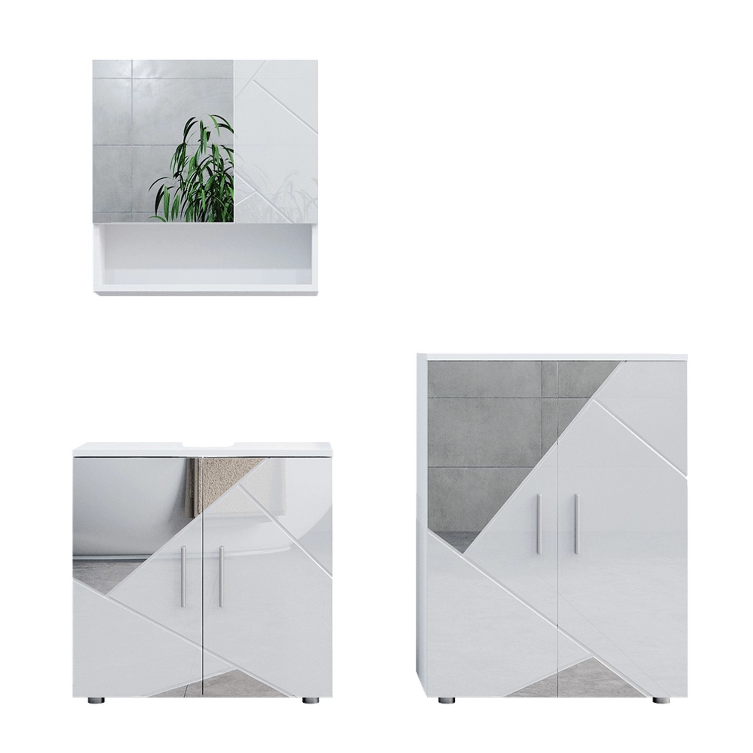 Vicco Badmöbel-Set Irma Weiß Hochglanz 3 Teile mit Unterschrank 60 cm Opt 2 günstig online kaufen