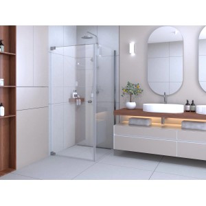 Eckdusche Brava Frame mit Drehtür, Chrom, 90x90x200 cm, teilgerahmt, mit klarem Glas.