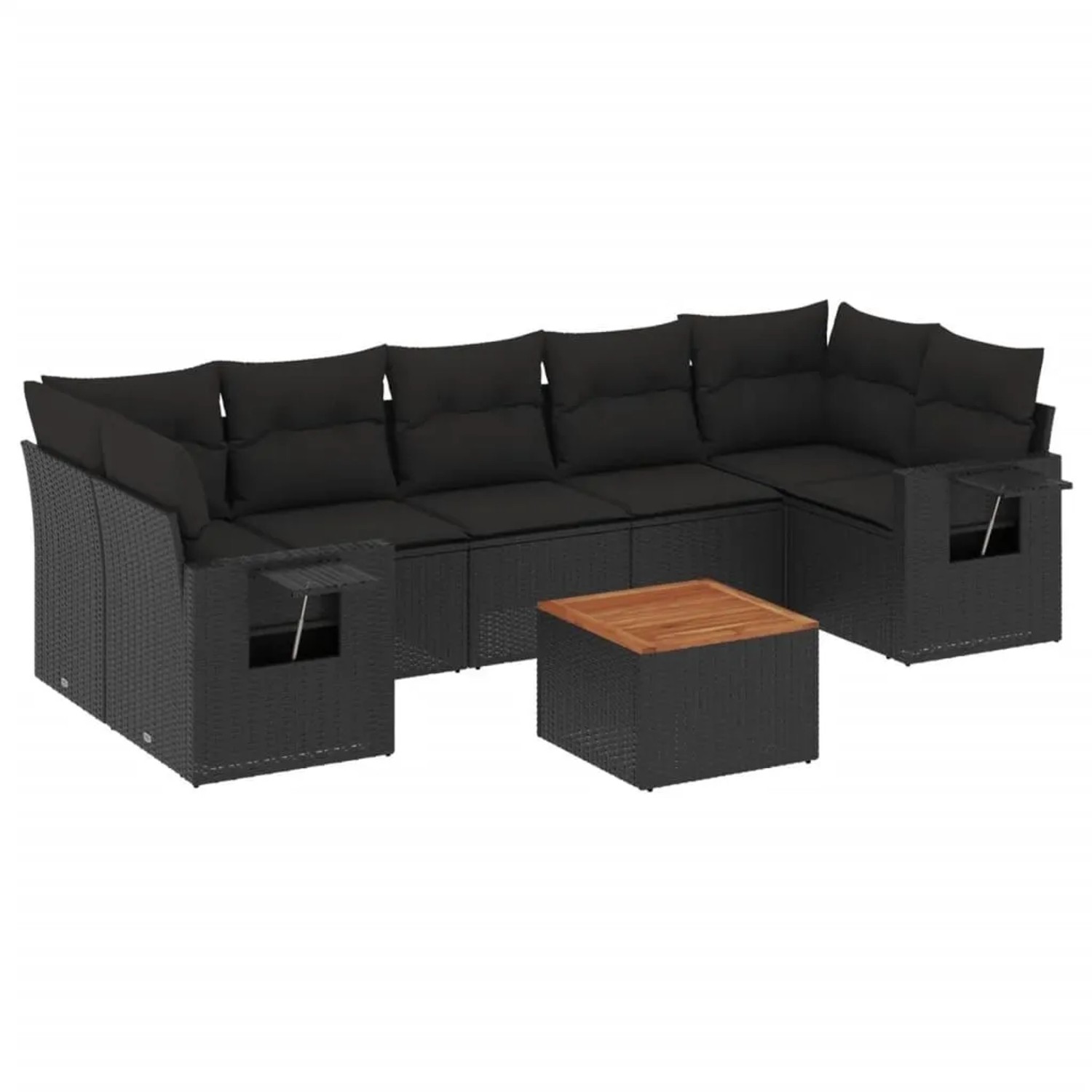vidaXL 8-Tlg Garten-Sofagarnitur mit Kissen Schwarz Poly Rattan 3224473