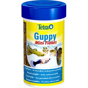 Tetra Guppy Flockenfutter, 100ml Dose mit blauen Deckel. Hauptfutter für Guppys.