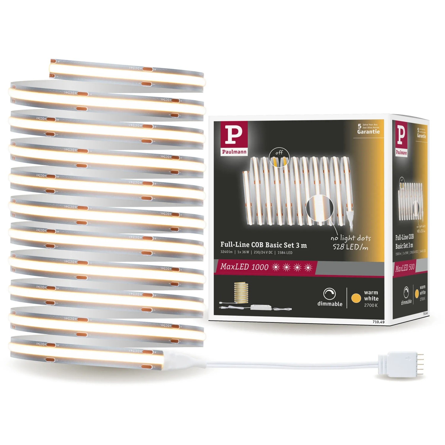 Paulmann MaxLED 1000 LED-Streifen COB Basis-Set 3m, warmweiß, mit Verpackung.