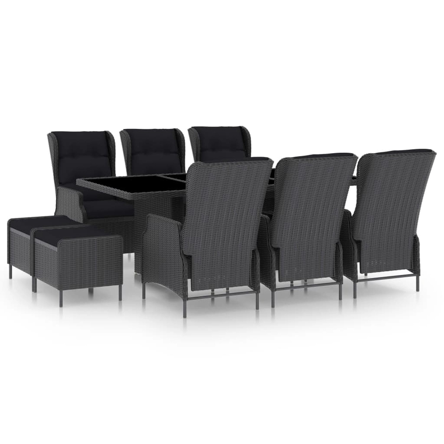 vidaXL 9-Tlg Garten-Essgruppe mit Auflagen Poly Rattan Dunkelgrau 3060157