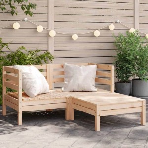 vidaXL Gartensofa 2-Sitzer mit Hocker aus Kiefernholz, unbehandelt. Gartenmöbel für Terrasse und Garten.