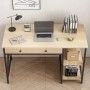 Rebiko Industrieller Loft Computertisch Mit Schublade Und Regalen Helles Skandinavisches Eichenholz_4