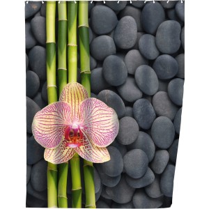 Wenko Duschvorhang Spa mit Bambus, Steinen und Orchidee, 200x180 cm.
