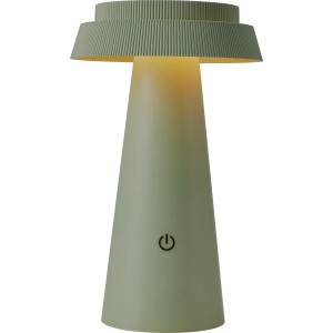 Grüne Solar-Tischleuchte Nerano, Ø 14x23cm, mit warmweißem Licht und USB-C-Anschluss.