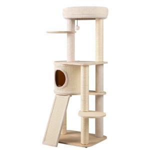 Costway Katzenmöbel Kletterbaum Katzenbaum mit Kratztonne Natur 143 cm