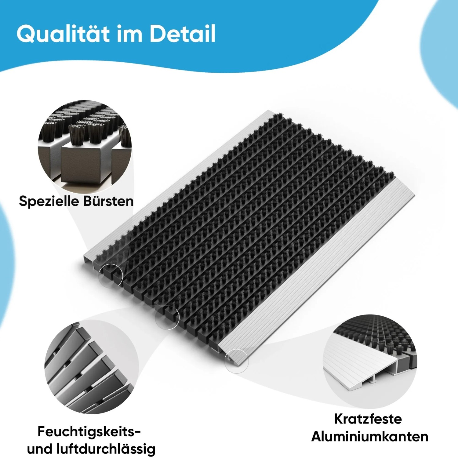 Björn&Schiller Fußmatte mit Aluminiumrahmen und Bürsten, schwarz, 55x90 cm, für den Außenbereich.