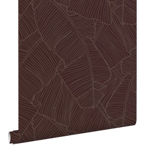 ESTAhome Vliestapete Blätter Burgunderrot, 50x900 cm. Dekoratives Blattmuster für stilvolle Wände.