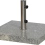 Siena Garden Schirmständer aus grauem Granit mit Edelstahlrohr und Fixierschrauben.