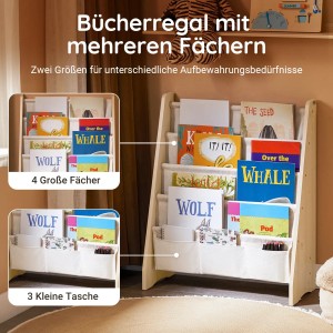 SoBuy Bücherregal Kinderregal mit 4 Stofffächern Zeitungsständer KMB50-N