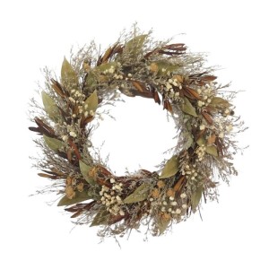 Boltze Hängekranz Apphia, Ø 46 cm, aus Hängebirke, Trockenblumen und Rattan in natürlichen Braun- und Grüntönen.