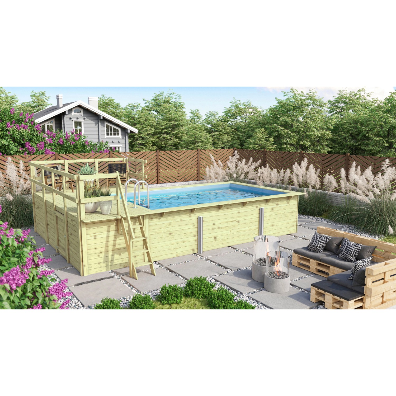 Karibu Pool Gr. 3 inkl. Terrasse + Seitenterrasse KDI Innenhülle Blau