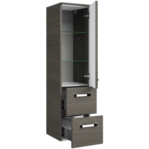 Pelipal Bad-Hochschrank Serie 4010 in Graphit mit zwei Schubladen und offenen Fächern.