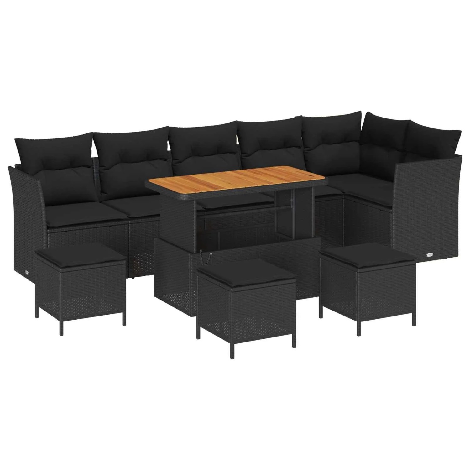 vidaXL Garten-Sofa-Set mit Kissen mit Speicher 10-Tlg Schwarz 3363459