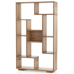 Costway Bücherregal Natur, 120cm, mit 9 offenen Fächern im geometrischen Design. Modernes Standregal aus Holz.