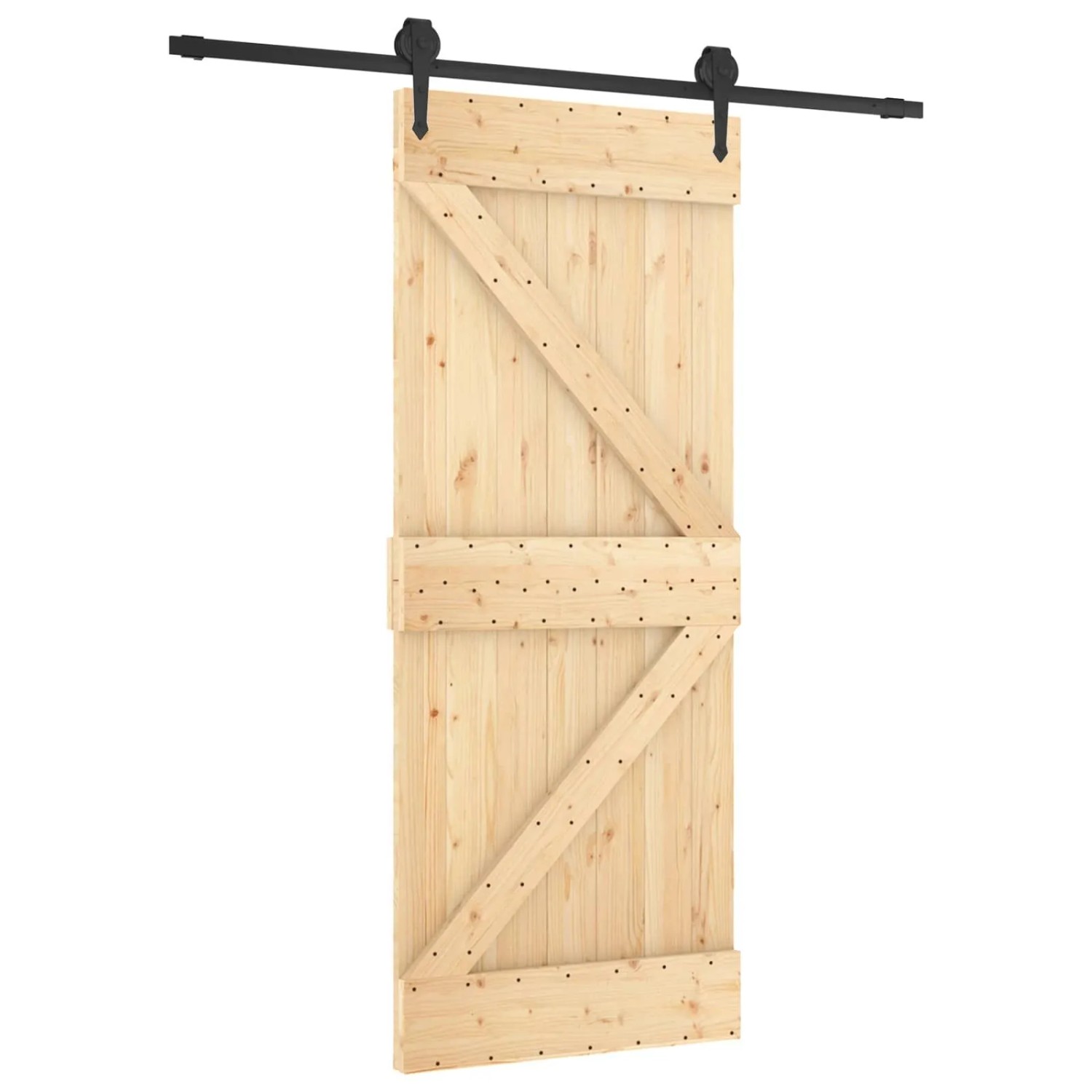 vidaXL Schiebetür Natur und Schwarz 85 x 210 cm Massivkiefer 3445120