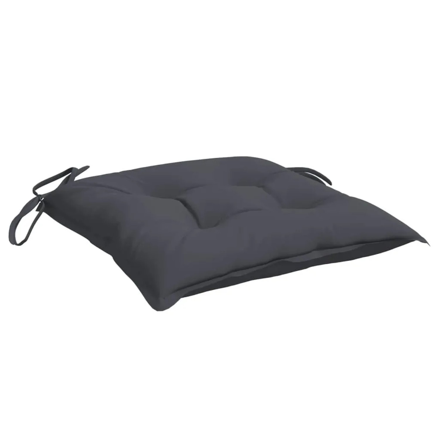Anthrazitfarbenes Stuhlkissen aus Oxford-Gewebe, 50x50x7 cm, mit Steppung und Bändern. Ideal für Gartenstuhlauflagen.
