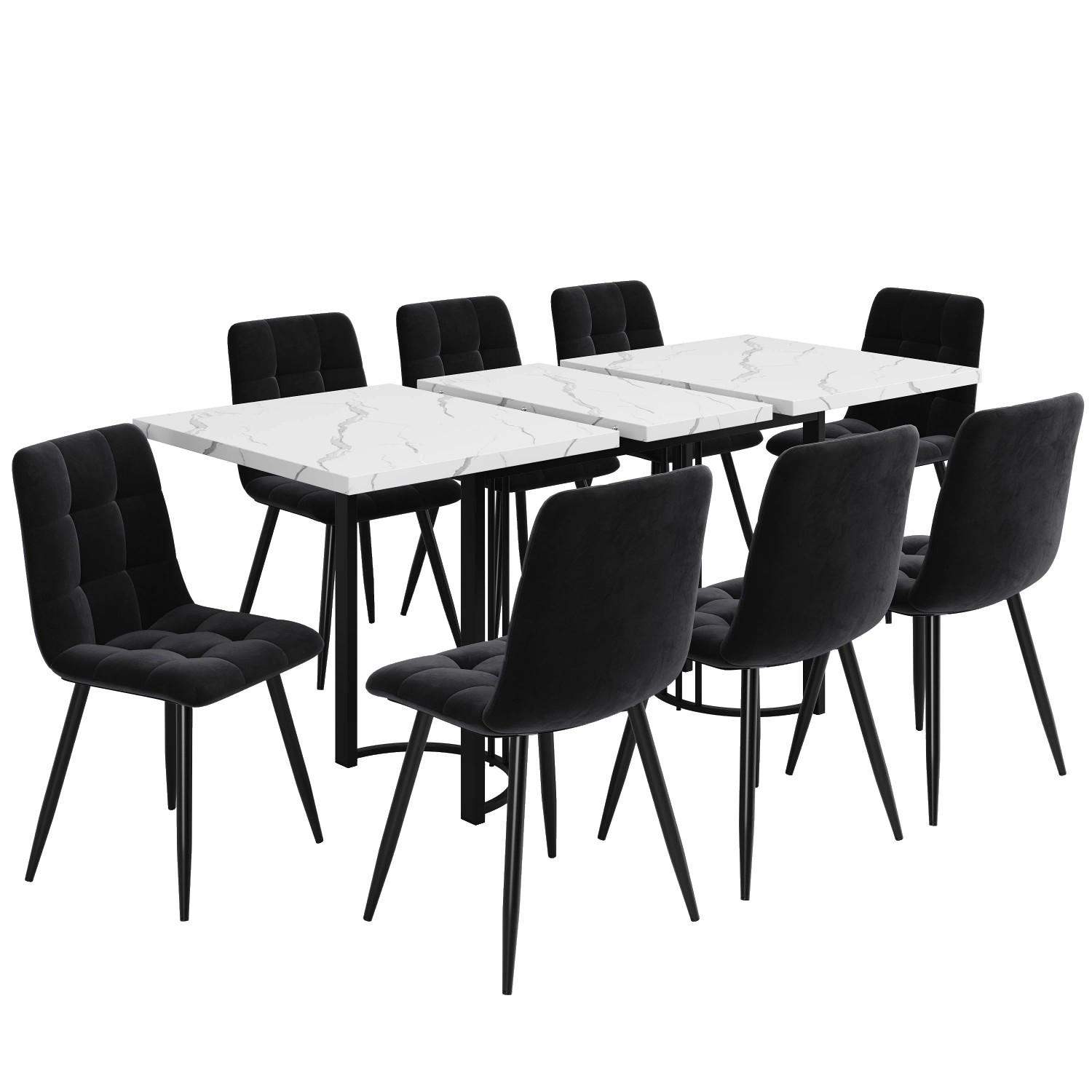 Merax Essgruppe 9Teilig 140x80 Schwarz Samtstühle