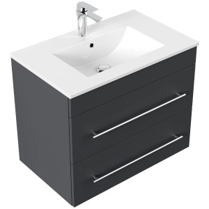 Posseik Badmöbel Artemis 750 Grafit mit Waschbecken und zwei Schubladen.
