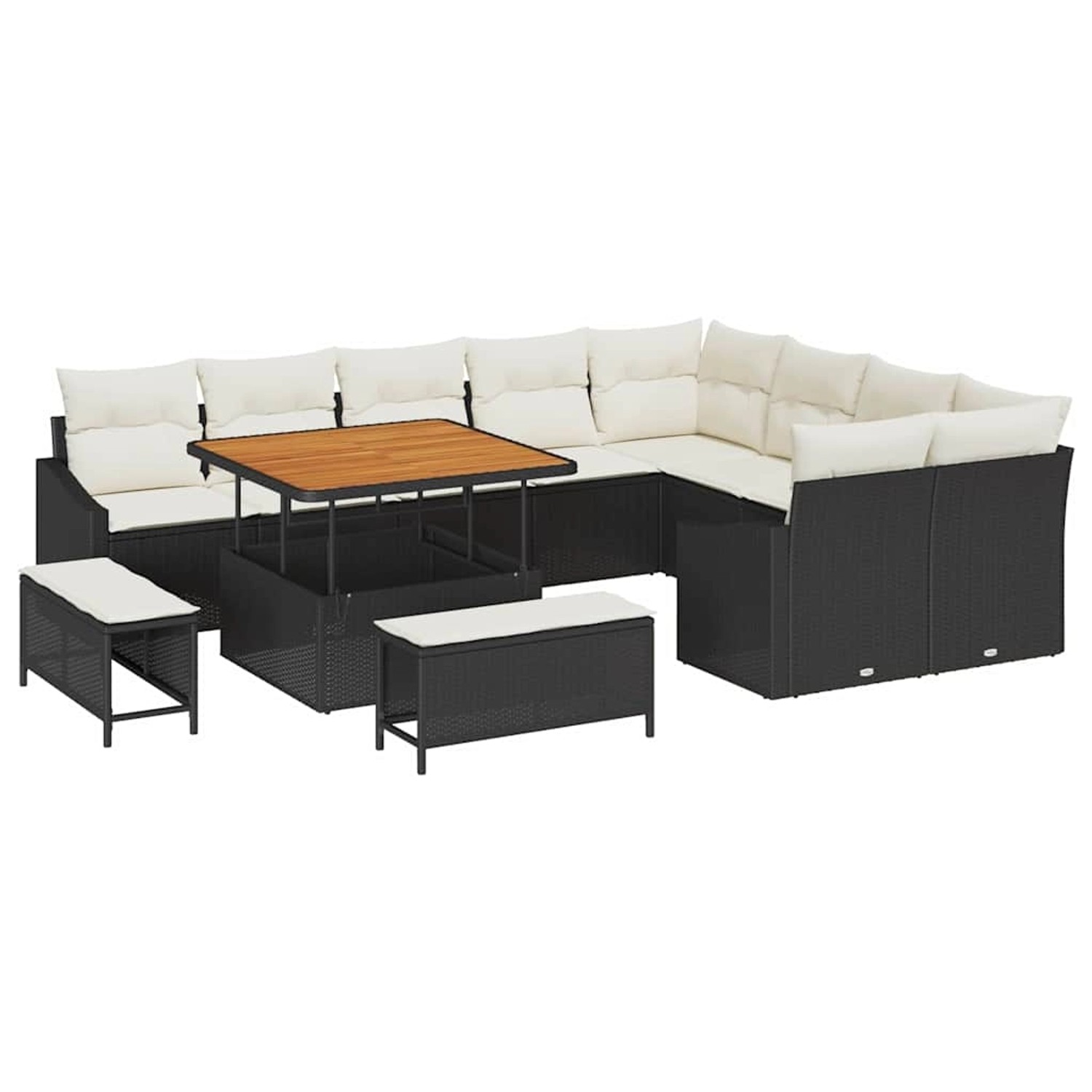 vidaXL Garten-Sofa-Set mit Kissen 12-Tlg Schwarz Poly Rattan 3362685 günstig online kaufen