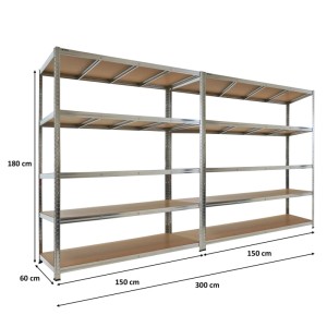 PROREGAL Mega Deal: 2 verzinkte Schwerlastregale TAURUS 180x150x60cm mit 5 MDF-Böden.