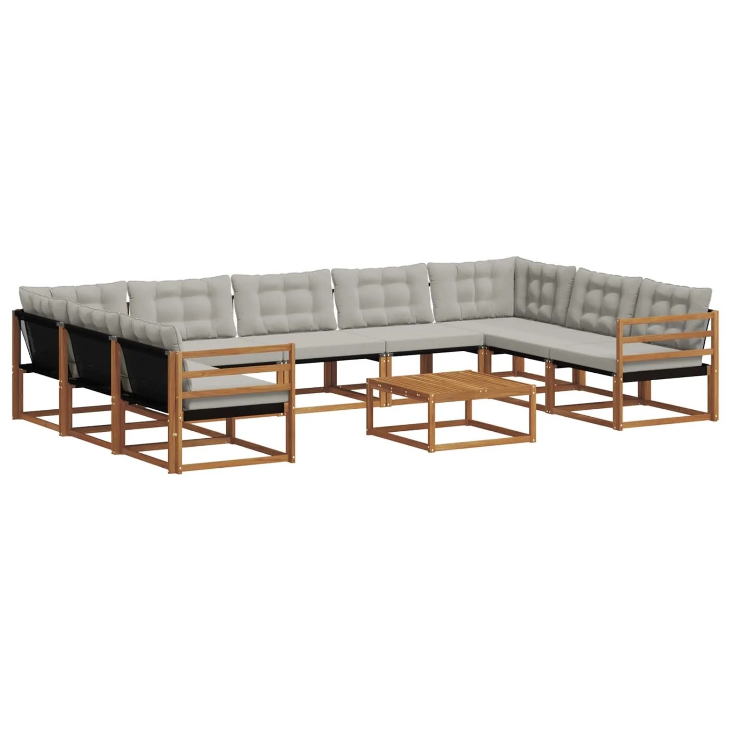 vidaXL Outdoor-Sofagarnitur mit Kissen 10-Tlg Natur und Hellgrau 3369854