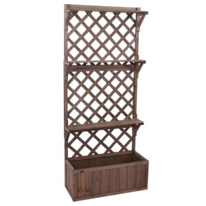 MCW Hochbeet P69 Rankgitter Spalier Ablagefläche Holz 177x77x33cm Braun