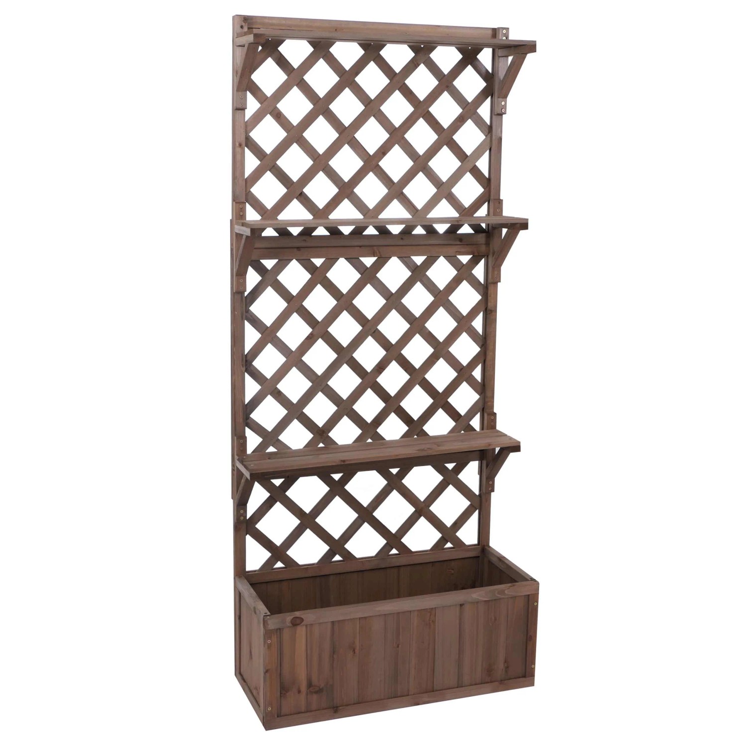 MCW Hochbeet P69 Rankgitter Spalier Ablagefläche Holz 177x77x33cm Braun