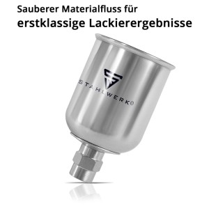 STAHLWERK Alu Fließbecher 125 ml für Lackierpistole, silber, mit Gewindeanschluss.
