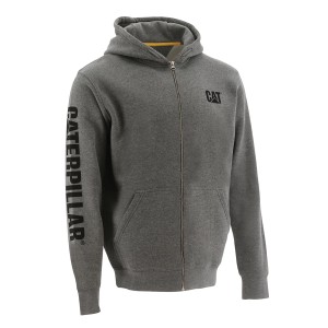 Dunkelgrauer Cat Zip Hoodie Banner in Größe XXL. Arbeitskleidung mit Kapuze, Reißverschluss und Cat-Logo.