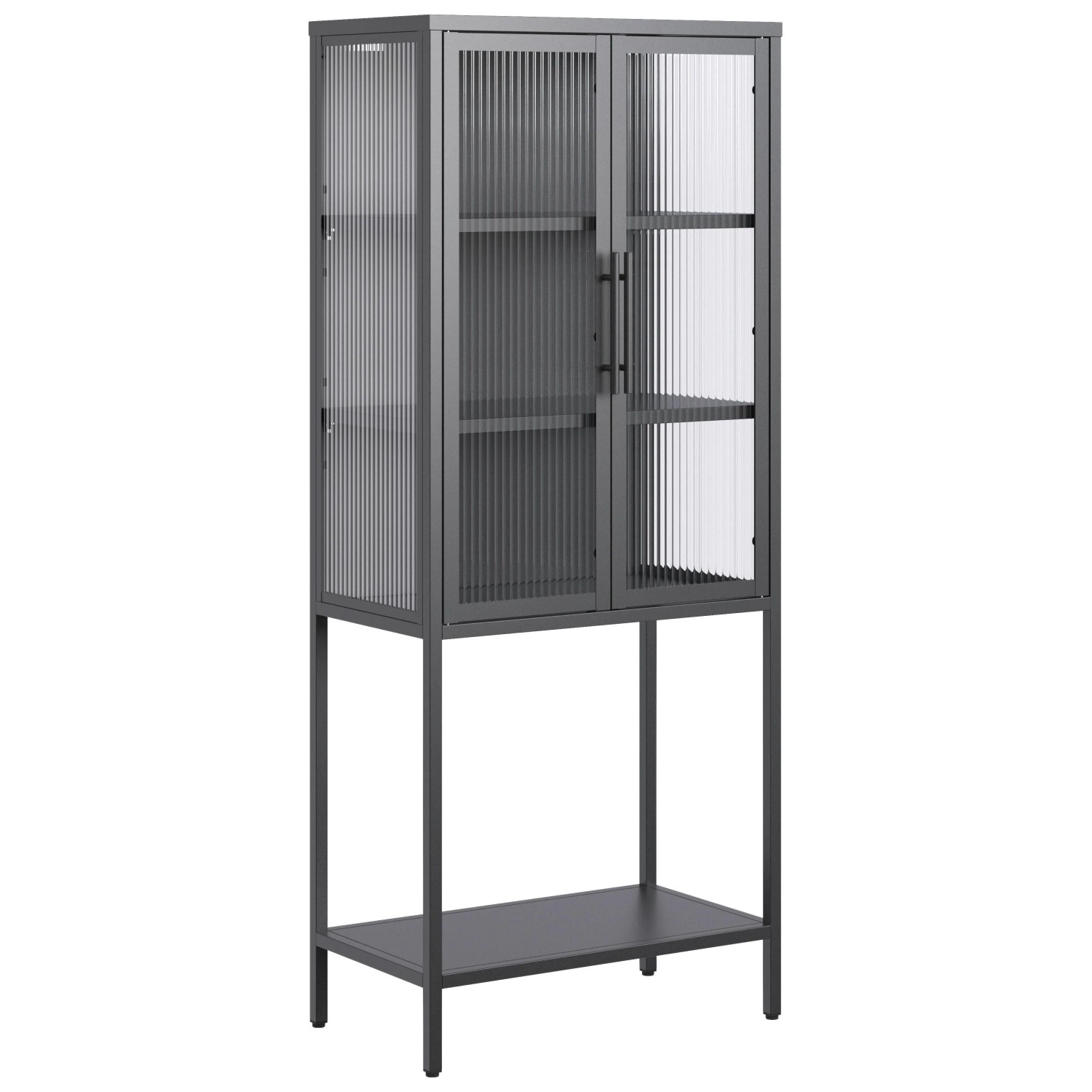 Based Vitrine Cube Schwarz Metall Riffelglas