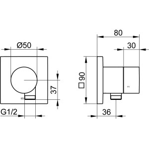 Technische Zeichnung Keuco IXMO Pure 3-Wege Umstellventil mit Maßen für Installation.