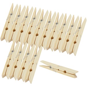 Bestlivings Wäscheklammern aus Bambus, 6 cm, 48 Stück. Naturfarbene Holzklammern mit Metallfeder.