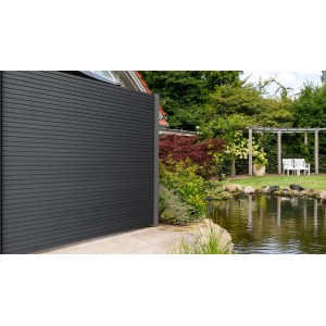 GartenLand WPC Zaun Set Shadowline ca. 180 x 180 cm Sichtschutz Steckzaun Deep Black Ohne Pfosten