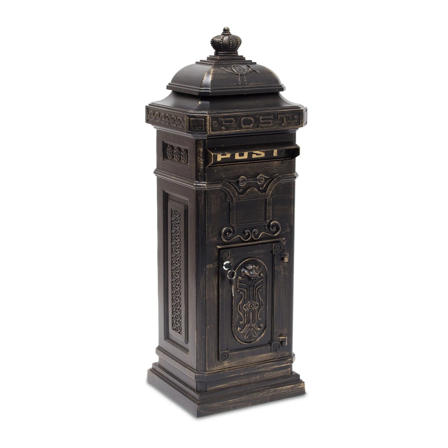 Relaxdays Standbriefkasten Aluguss Bronze Wetterfest Rostfrei Abschließbar 101 cm x 34,5 cm x 31 cm 11,2 kg