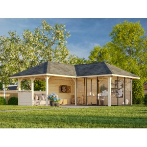 Palmako Pavillon Bianca Set 210, lackiert weiß, mit Schiebetüren und Tresenanlage. Ideal als Weekendhaus.