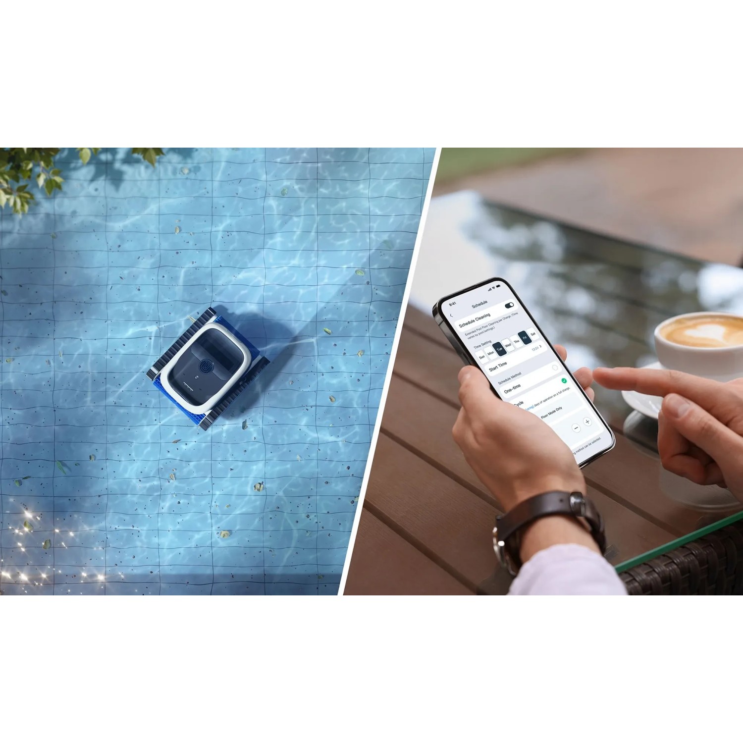 Ecovacs Poolroboter Ultramarine P1 im Pool & Steuerung per Smartphone App.