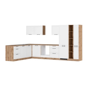 Held Winkelküche Kempten, 360 cm, Wotan/Weiß, ohne E-Geräte. Küchenzeile mit Hänge- und Unterschränken.